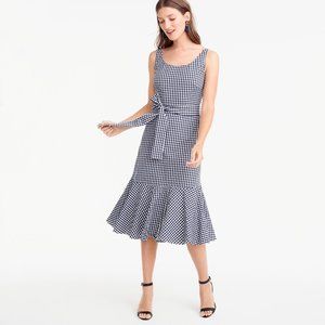 J.Crew Gingham Ruffle Hem Tie Waist Midi Dress